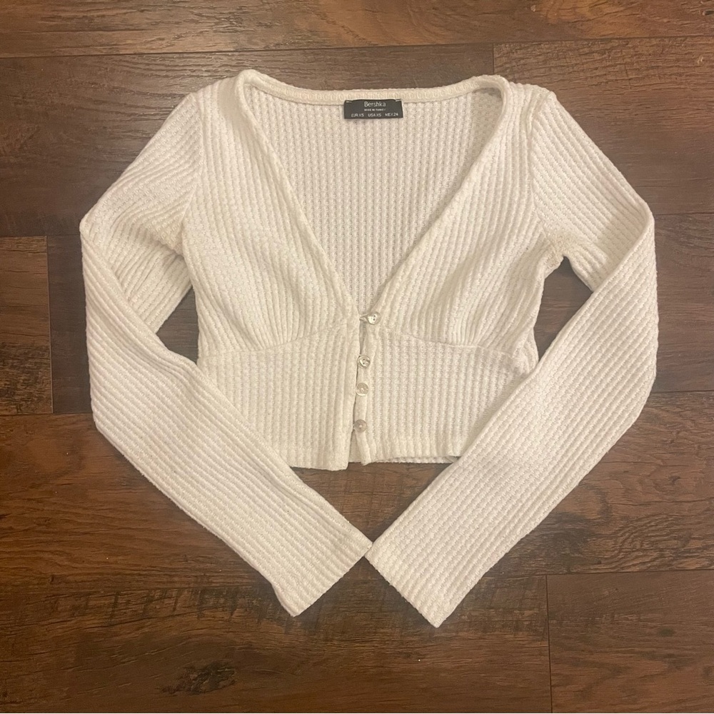 Bershka long sleeve waffle knit top